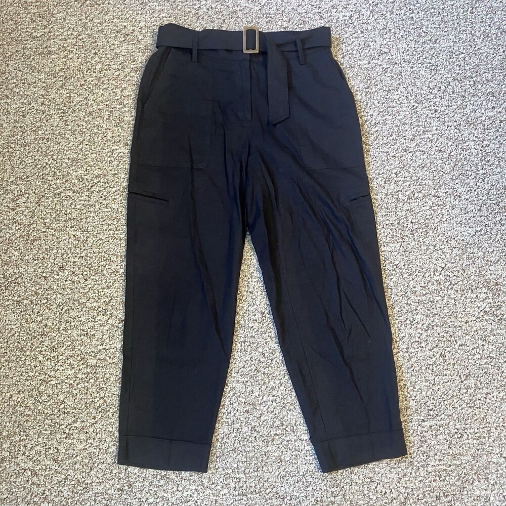 Rachel Zoe Womens Wide Leg Linen Blend Cropped Pants Size 8 Black Pockets Beach